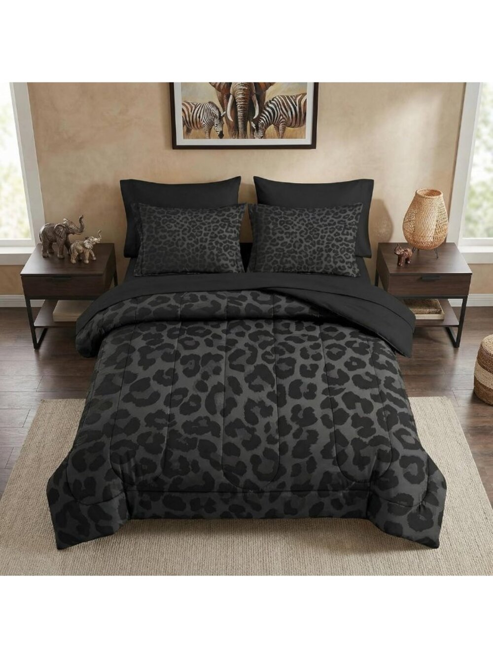 Leopard Print Queen Comforter Set with Sheets, 7-Piece Bedding Ensemble